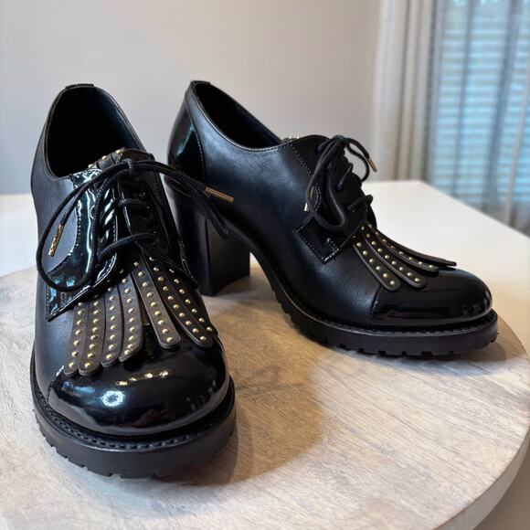 Office of Angela Scott Mrs. Robinson Black Leather Women’s Oxford Heel Shoes 8.5 - Picture 1 of 12